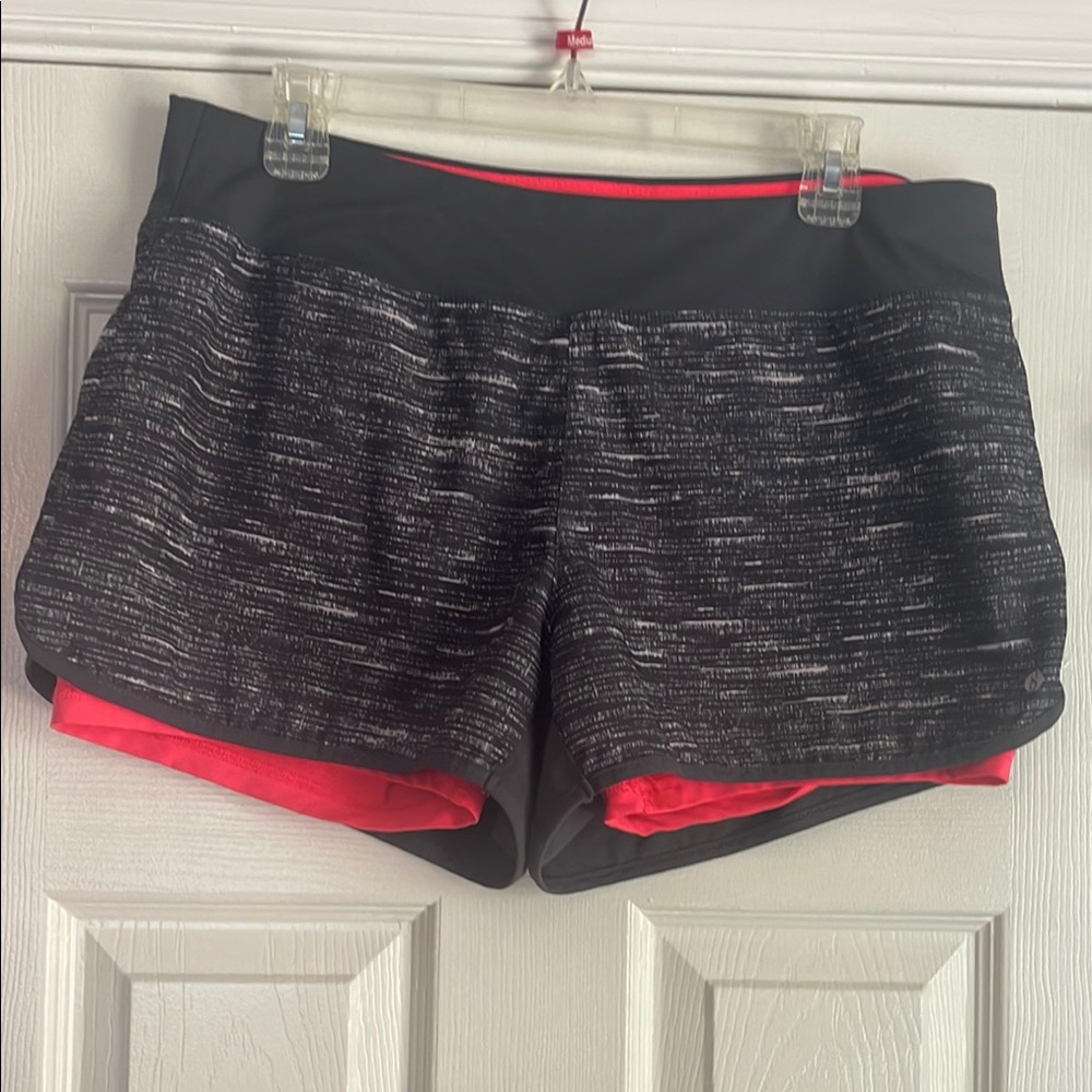 Women's Black and Pink Athletic Shorts with Built-In Inner Shorts